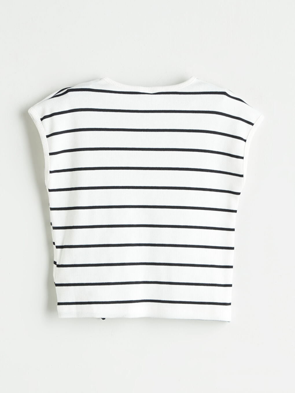 Lacivert Bisiklet Yaka Çizgili Kız Çocuk Tişört-1