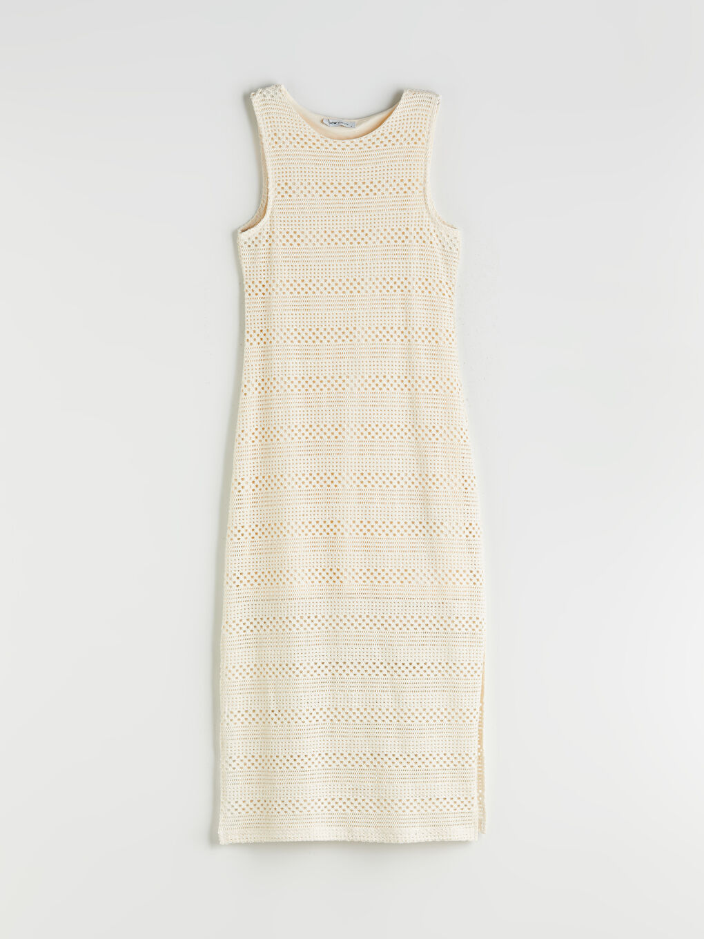 Ekru Bisiklet Yaka Kroşe Bodycon Elbise-4