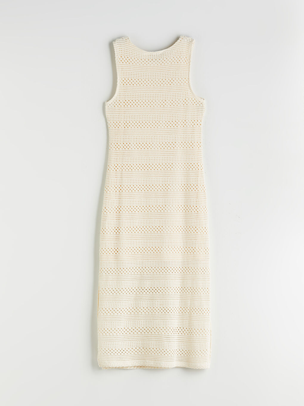 Ekru Bisiklet Yaka Kroşe Bodycon Elbise-5