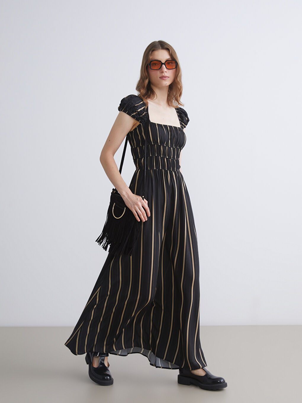 Square Collar Striped Dress