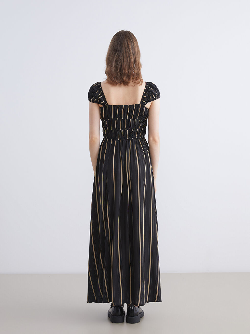 Square Collar Striped Dress-3