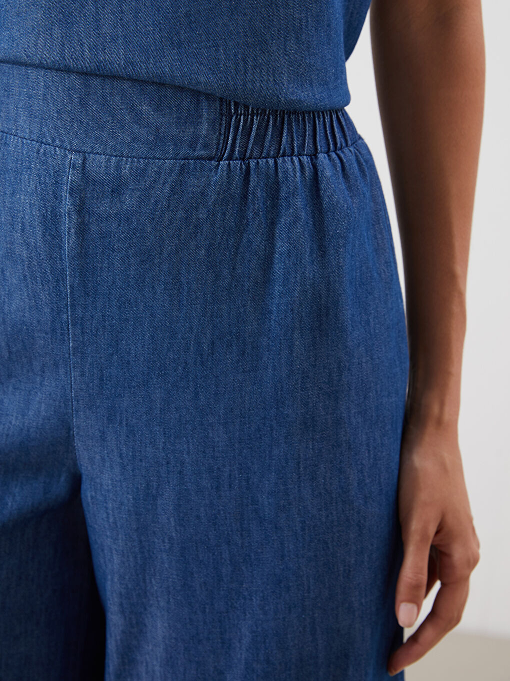 İndigo Beli Lastikli Wideleg Kadın Jean Pantolon-2