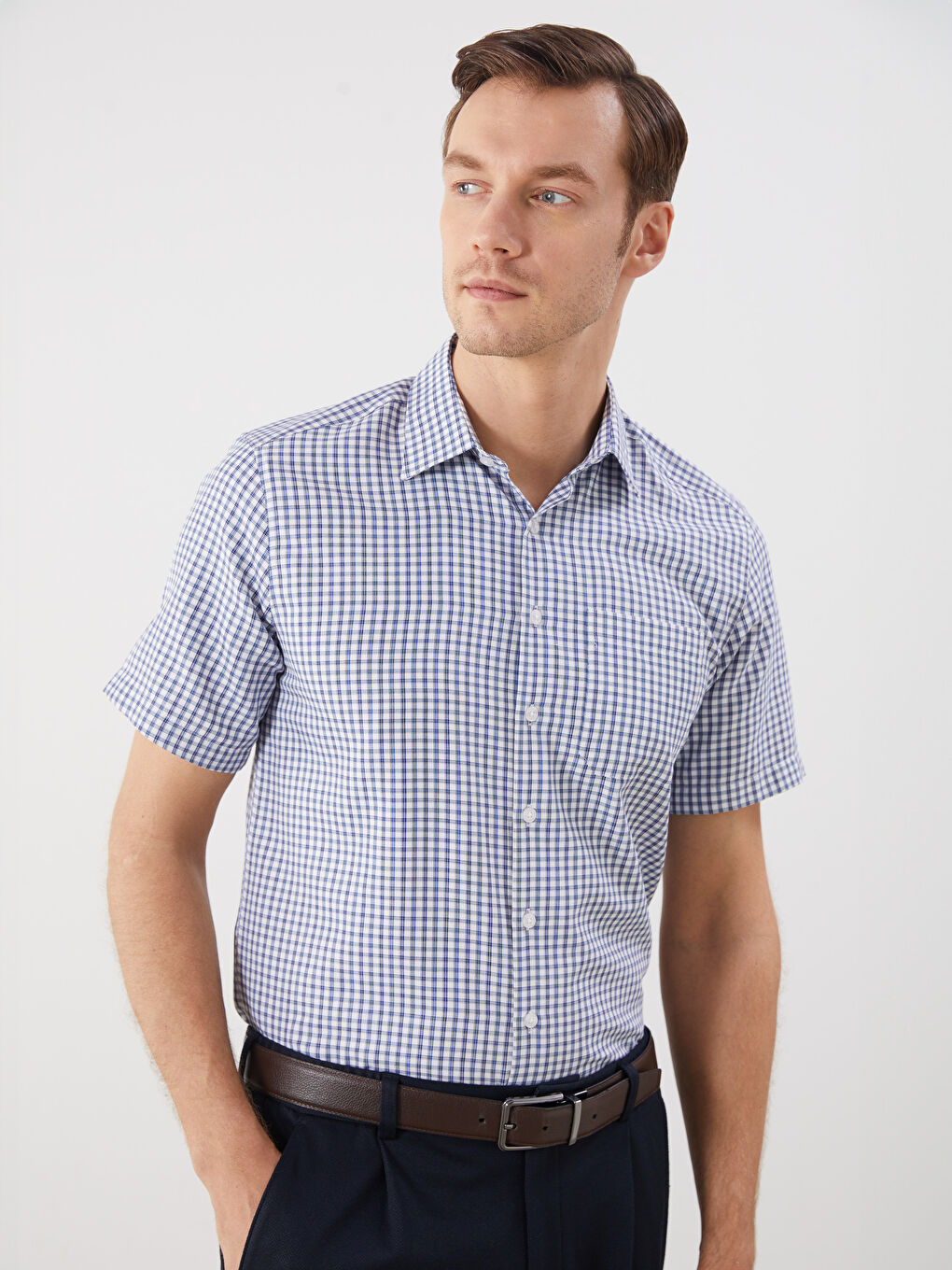 Regular Fit Men's Short Sleeve Plaid Twill Shirt -S5RD20Z8-LN6