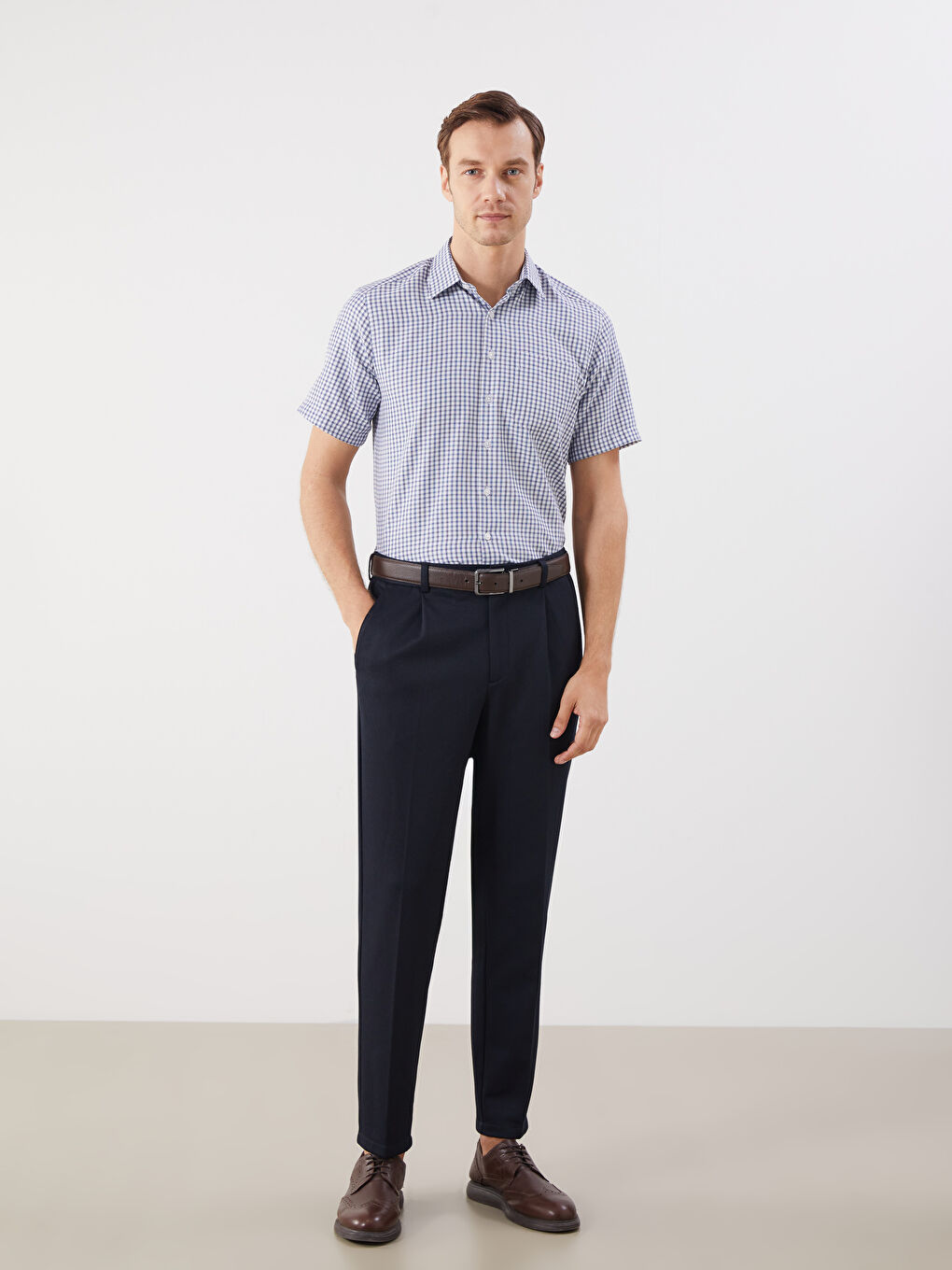 Regular Fit Men's Short Sleeve Plaid Twill Shirt -S5RD20Z8-LN6
