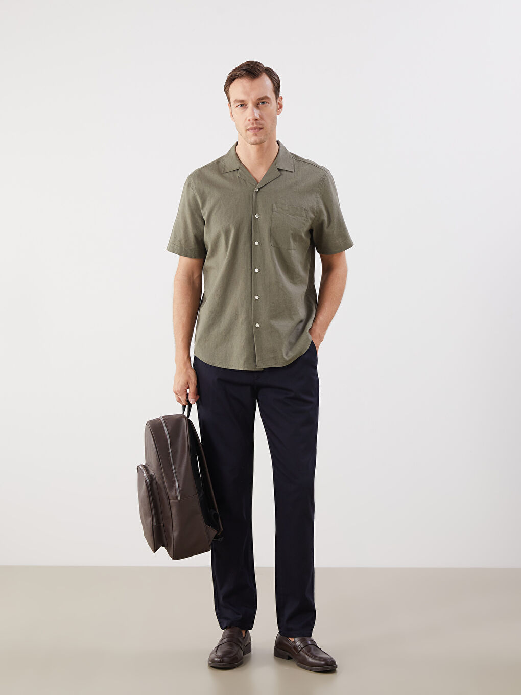 Regular Fit Resort Neck Short Sleeve Linen Blend Men's Shirt-1