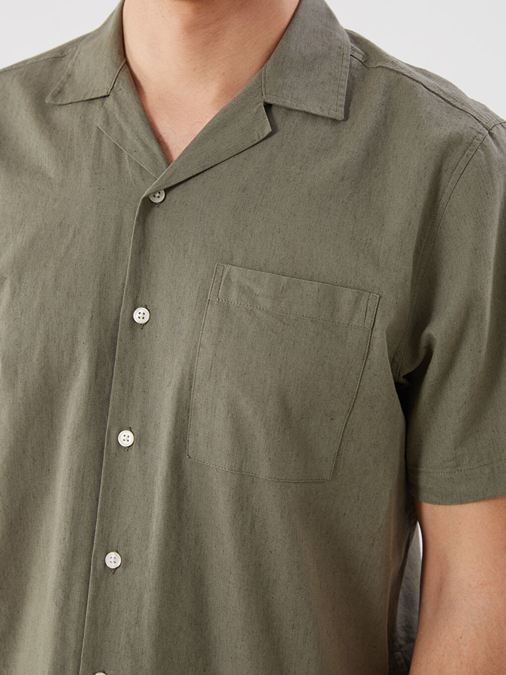 Regular Fit Resort Neck Short Sleeve Linen Blend Men's Shirt-2