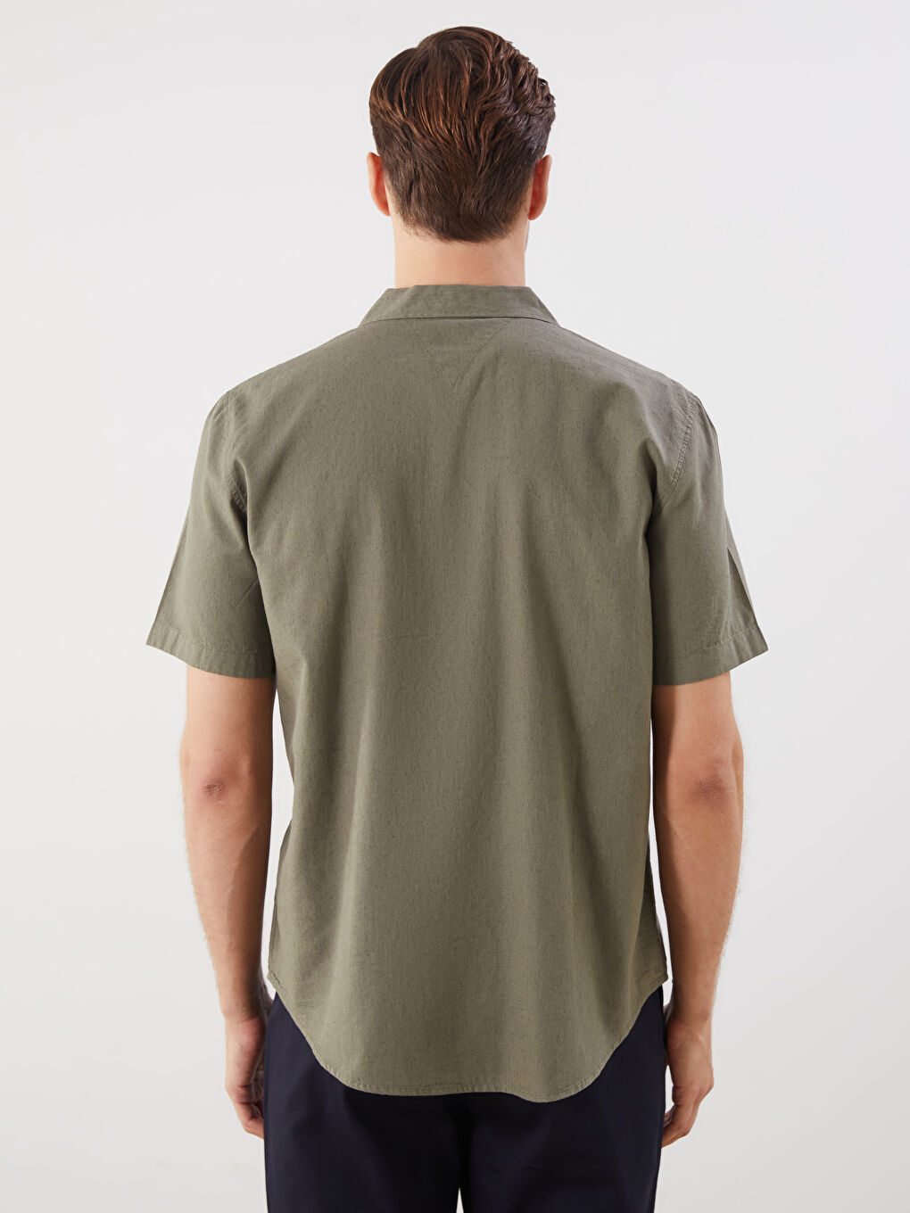 Regular Fit Resort Neck Short Sleeve Linen Blend Men's Shirt-3