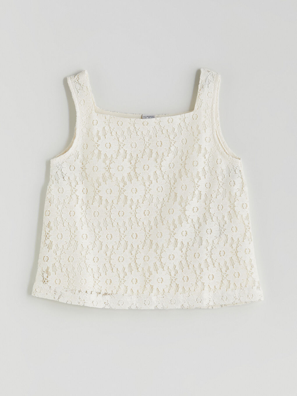 Ekru Kare Yaka Kız Çocuk Dantel Bluz