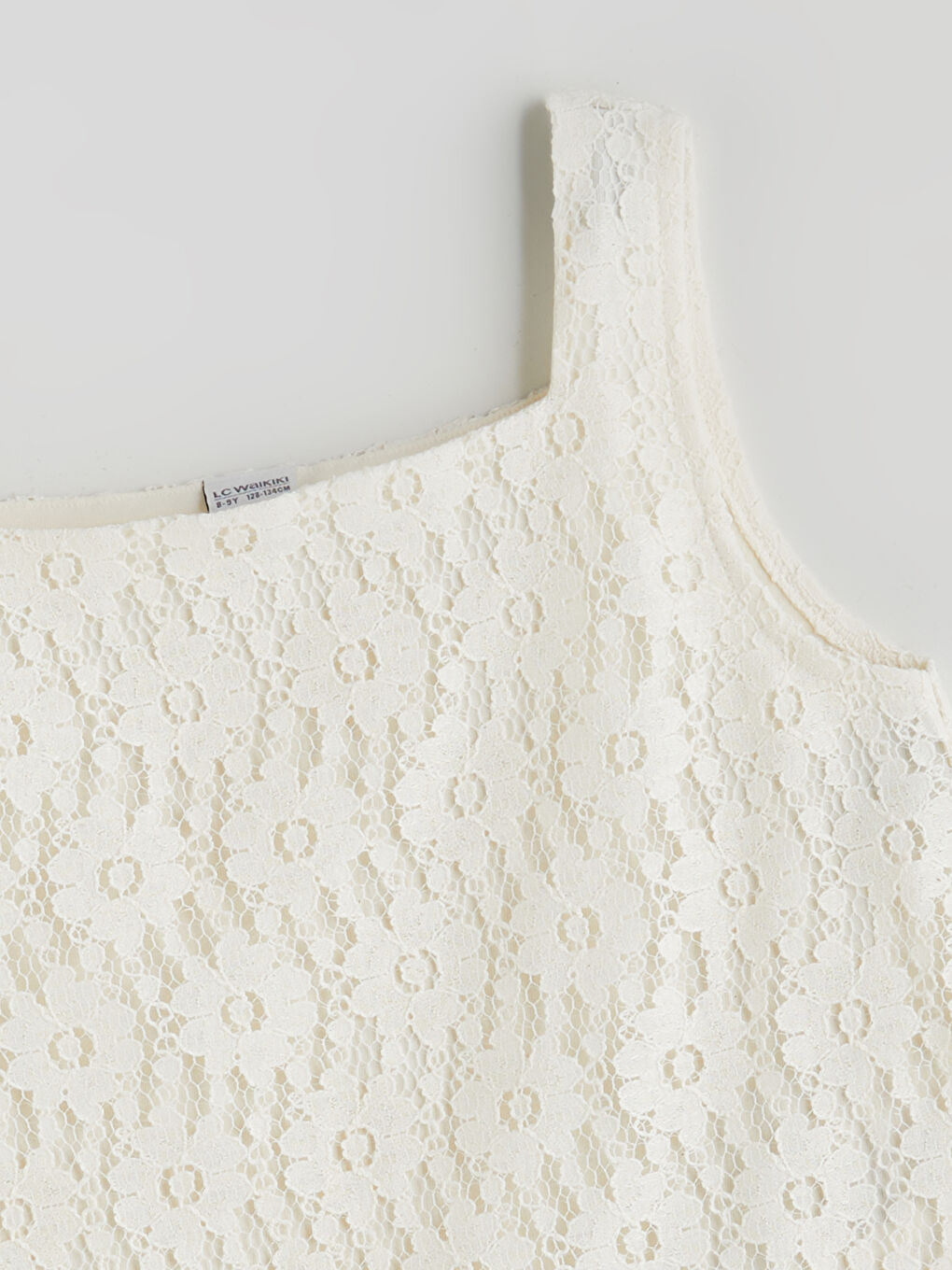 Ekru Kare Yaka Kız Çocuk Dantel Bluz-1