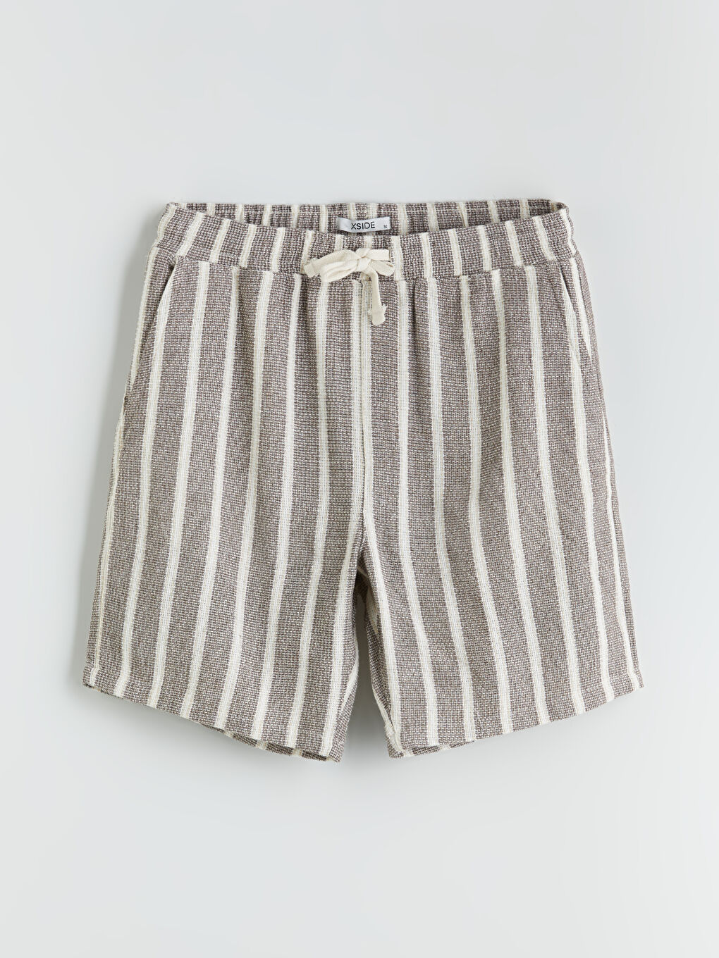 Kahverengi Standart Kalıp Çizgili Erkek Şort-4