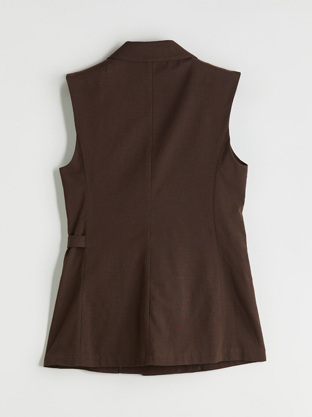 Kahverengi Kruvaze Yaka Keten Karışımlı Kadın Klasik Yelek-5