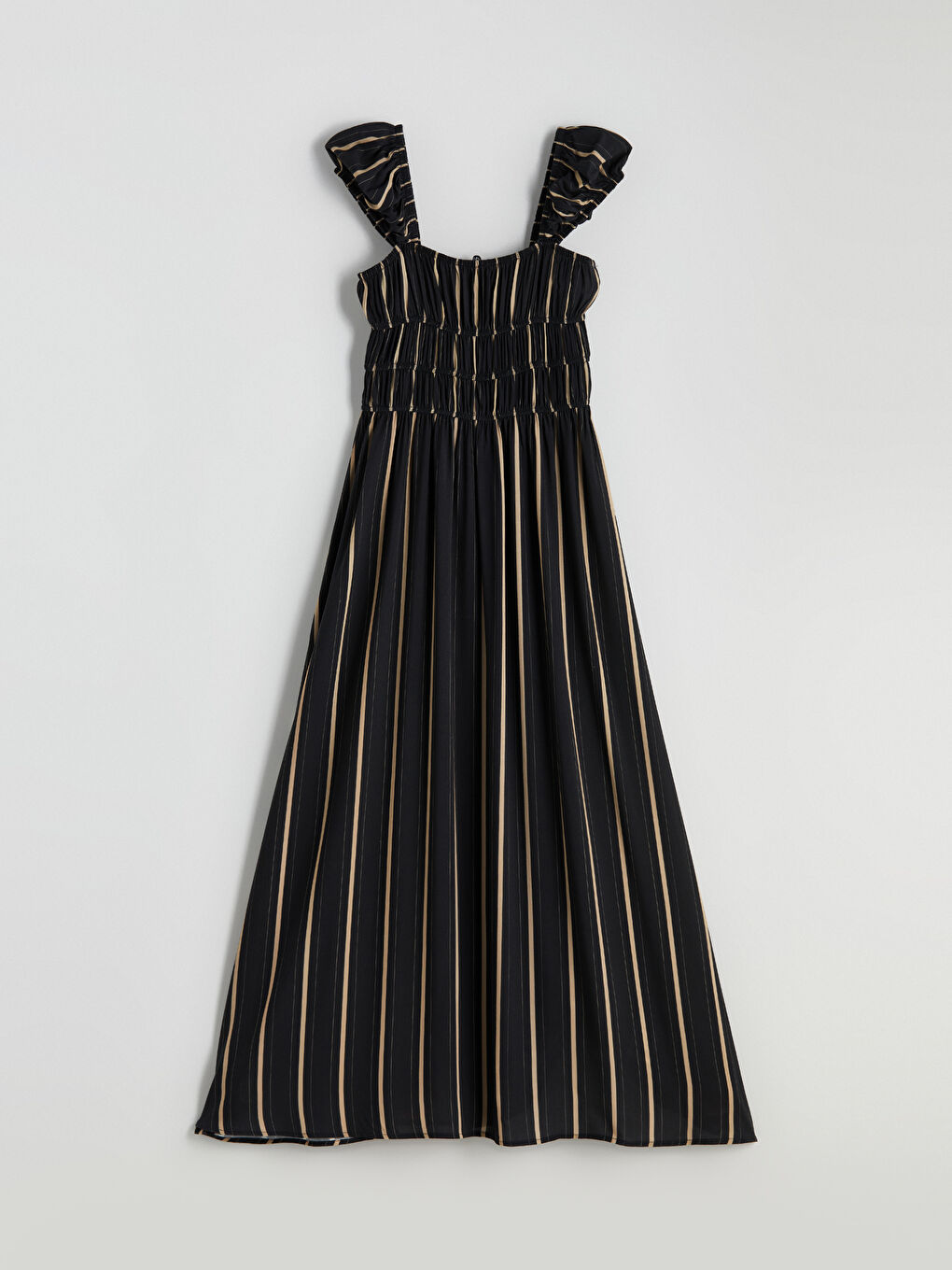 Siyah Kare Yaka Çizgili Elbise-4