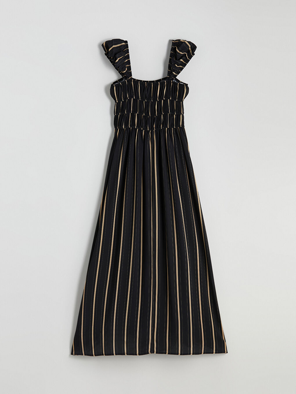 Siyah Kare Yaka Çizgili Elbise-5