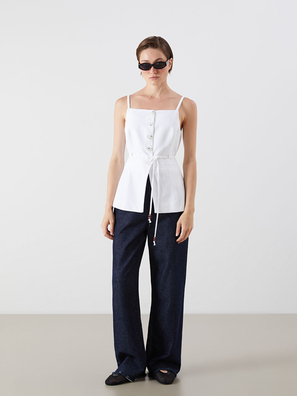 LCW Vision Square Collar Linen Blend Women's Classic Waistcoat -S5RD81Z8-R9J