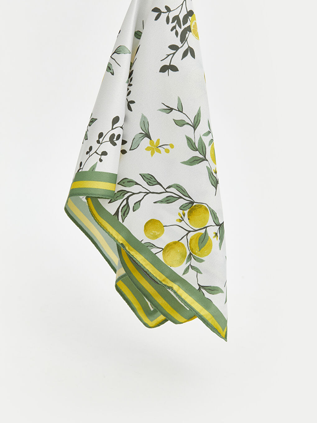 Sarı Limon Baskılı Kadın Saten Bandana-1