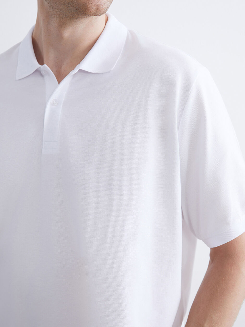 Beyaz Büyük Beden Polo Yaka %100 Pamuk Erkek Tişört-4