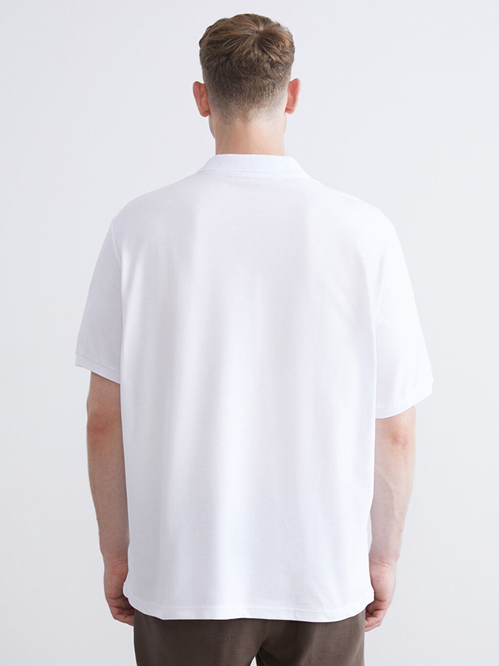 Beyaz Büyük Beden Polo Yaka %100 Pamuk Erkek Tişört-6