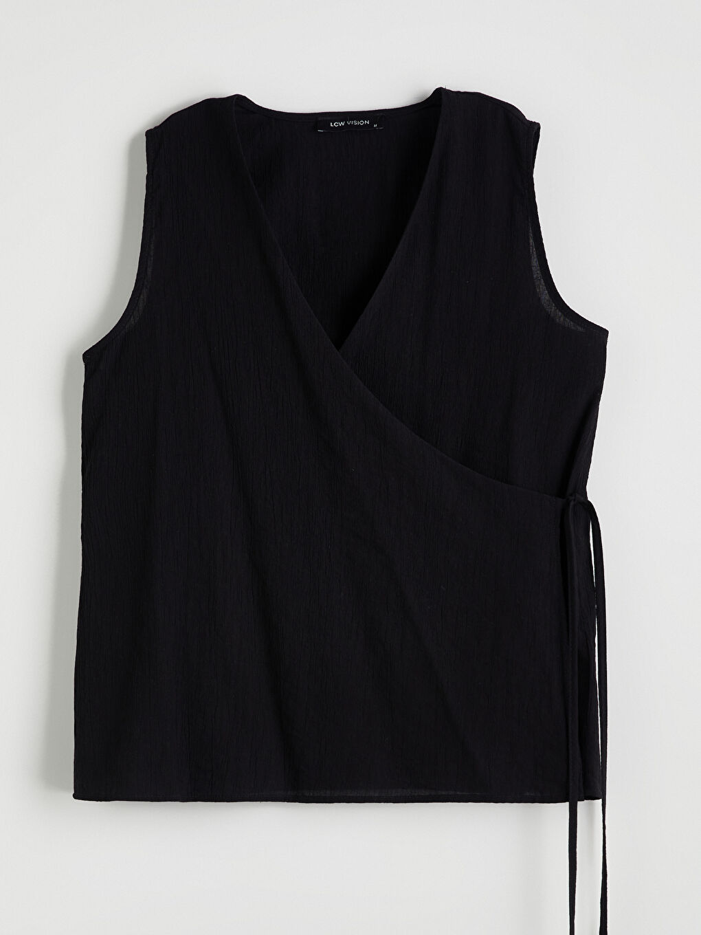 Siyah Kruvaze Yaka Dokulu Bluz-4