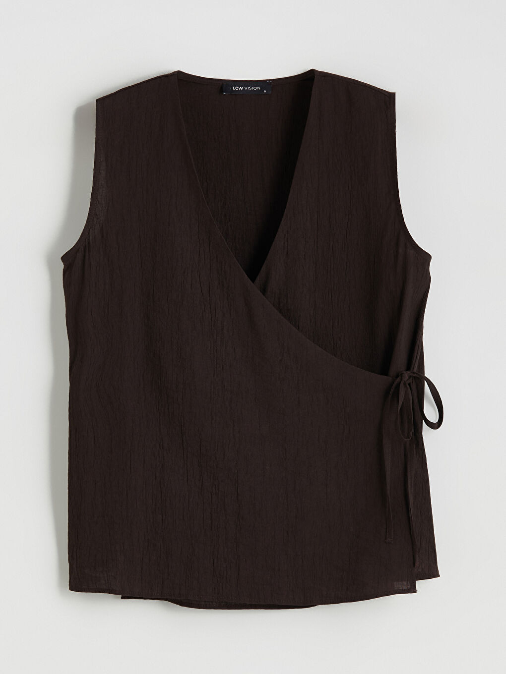 Kahverengi Kruvaze Yaka Dokulu Bluz-4