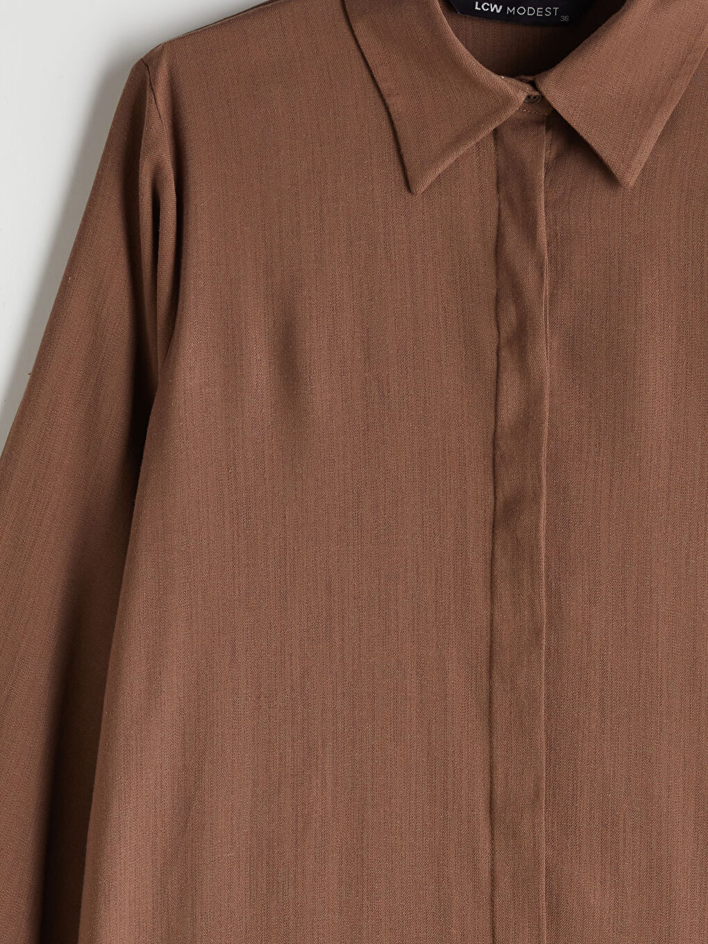 Kahverengi Keten Karışımlı Kadın Gömlek Tunik-6