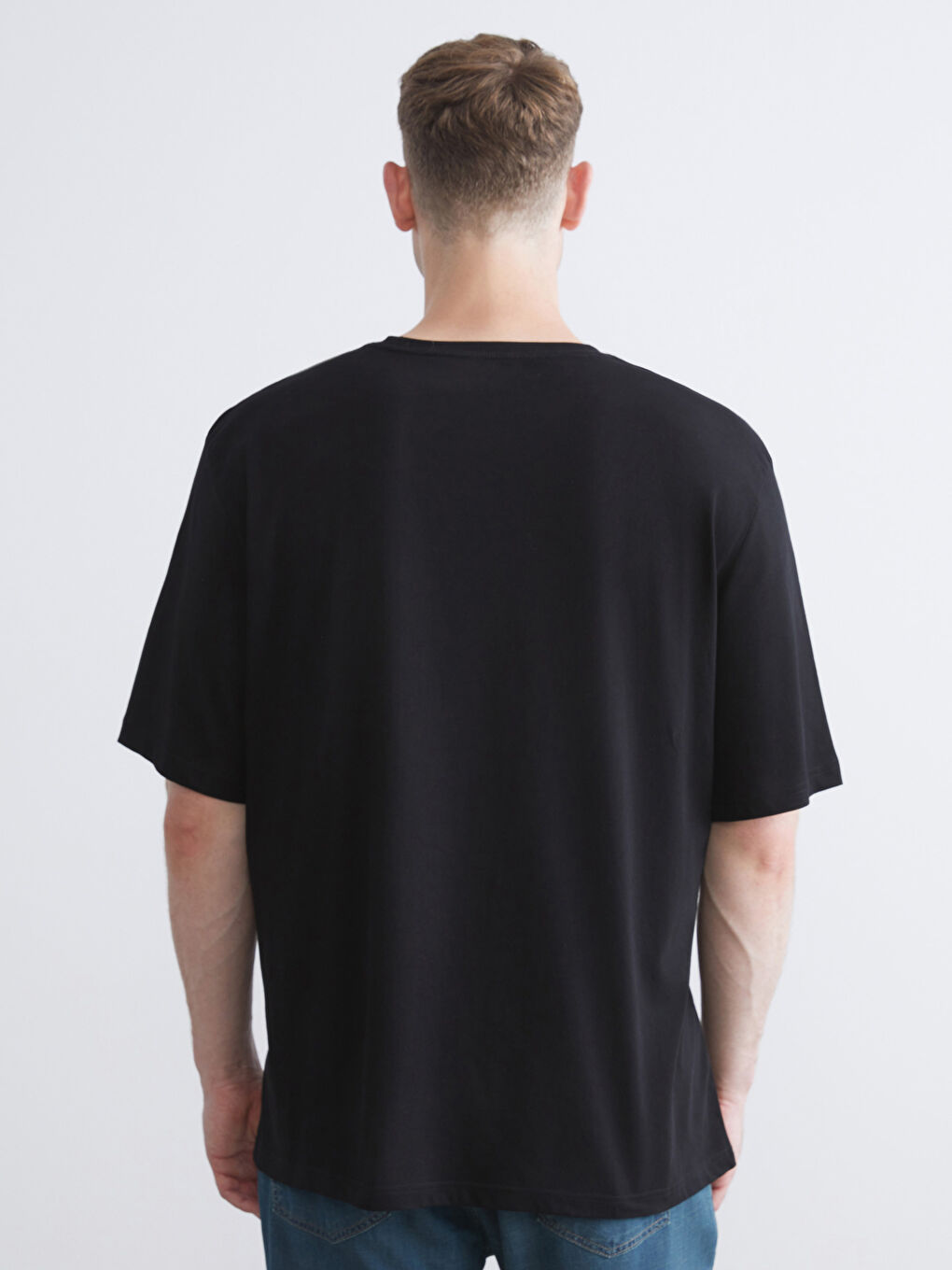 Siyah Büyük Beden Bisiklet Yaka %100 Pamuk Erkek Tişört-6