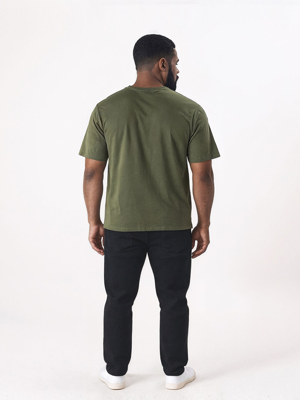 Haki Büyük Beden Bisiklet Yaka %100 Pamuk Erkek Tişört-1