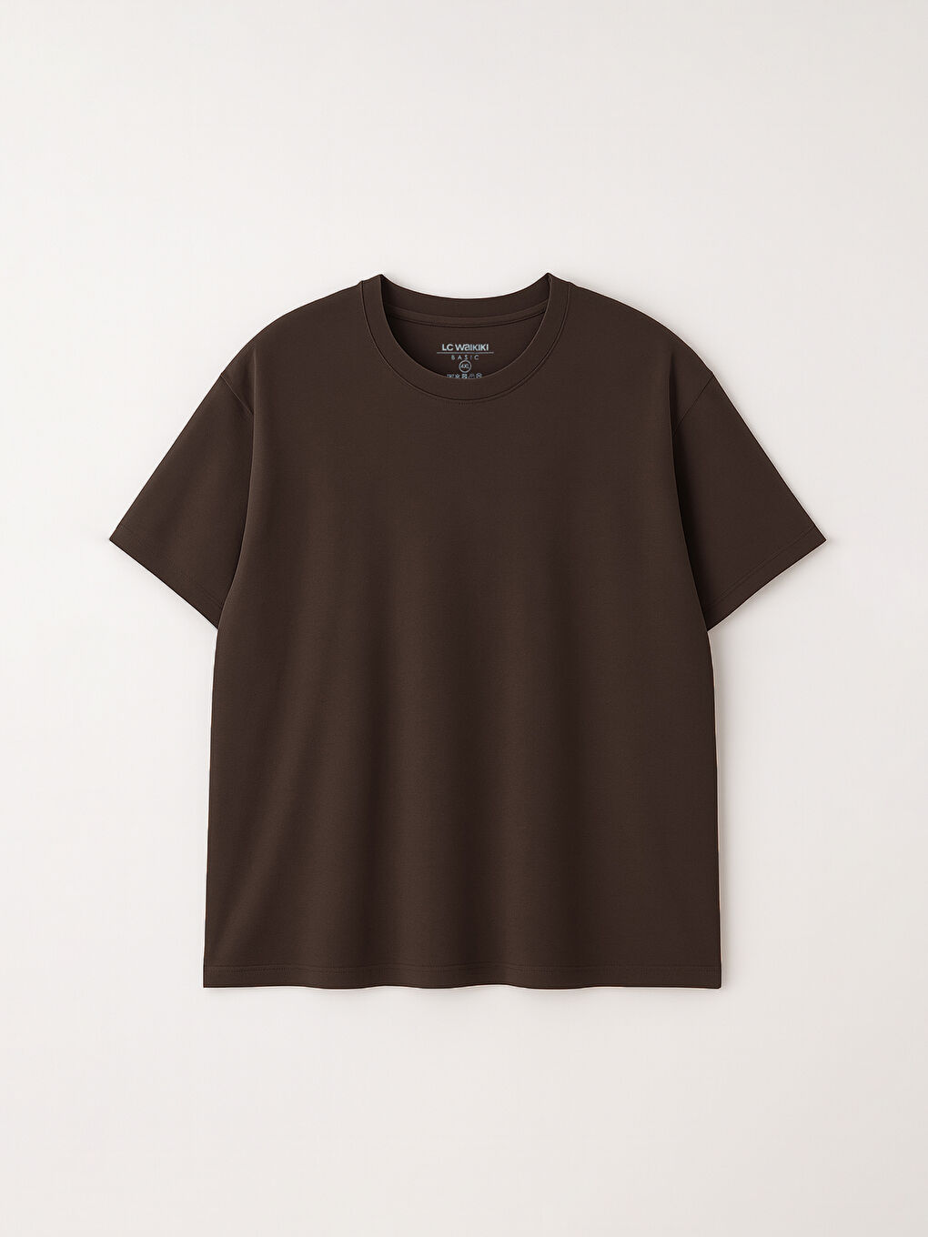 Kahverengi Büyük Beden Bisiklet Yaka %100 Pamuk Erkek Tişört-1