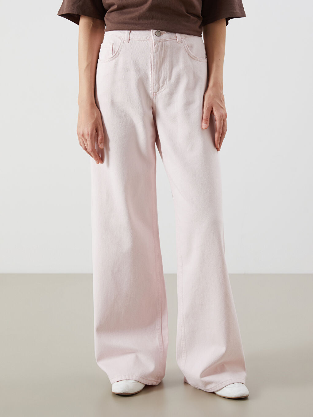 Pembe Baggy Fit Kadın Jean Pantolon-1