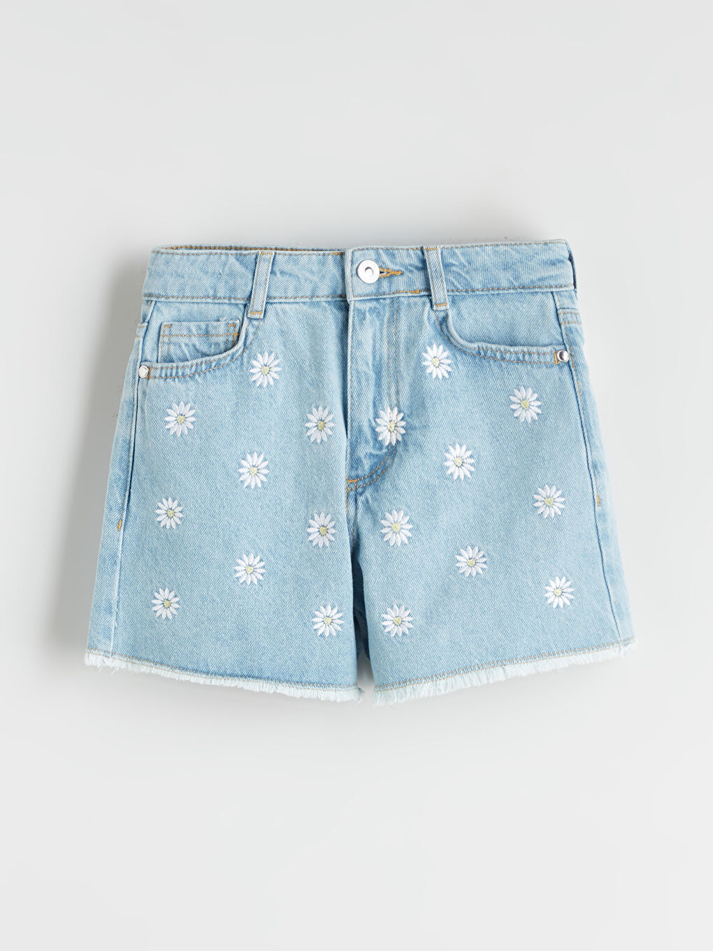 İndigo Çiçekli Kız Çocuk Jean Şort-3