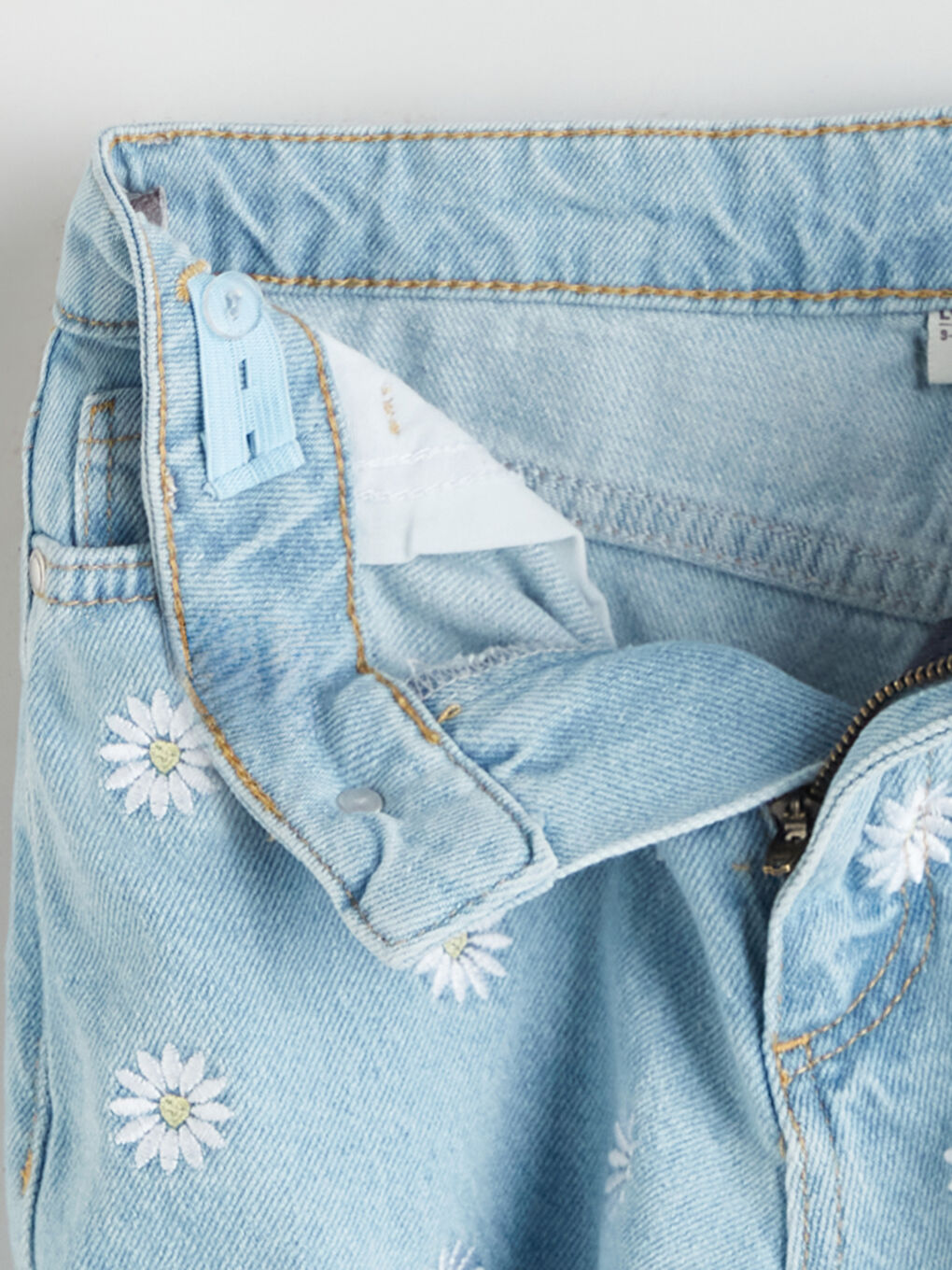 İndigo Çiçekli Kız Çocuk Jean Şort-5