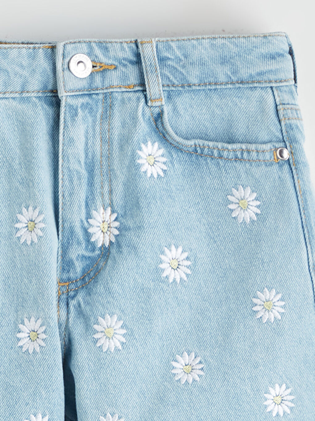 İndigo Çiçekli Kız Çocuk Jean Şort-6