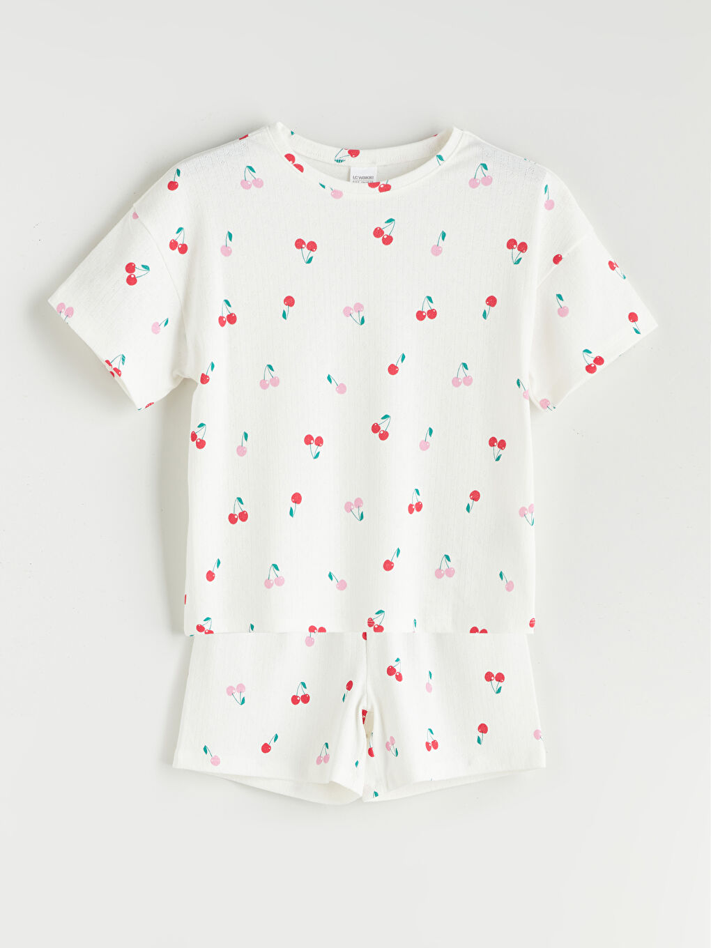 Ekru Bisiklet Yaka Kız Çocuk Şortlu Pijama Takımı