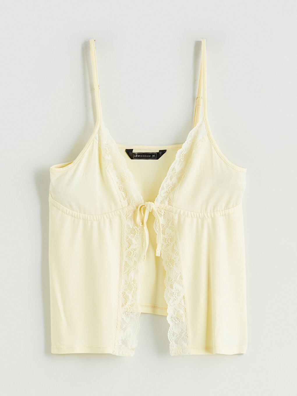 Sarı V Yaka Dantelli Kadın Şortlu Pijama Takımı-5