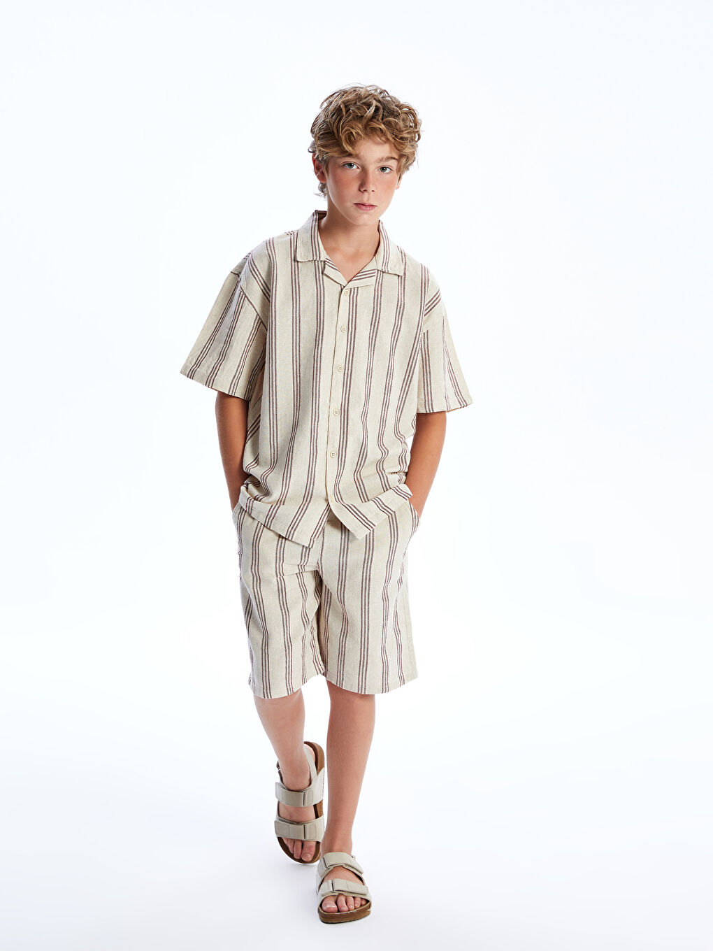 LCW Kids کراس تێکەڵەی کەتان خەتخەت بۆ کوڕان -S5RE35Z4-LJE