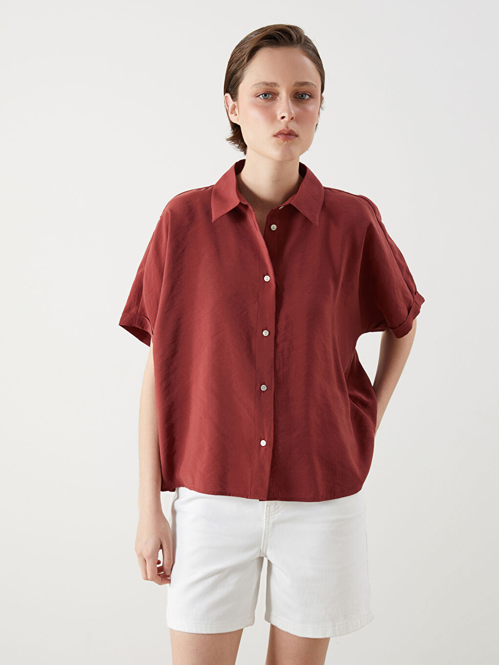 Mürdüm Oversize Modal Karışımlı Kadın Gömlek