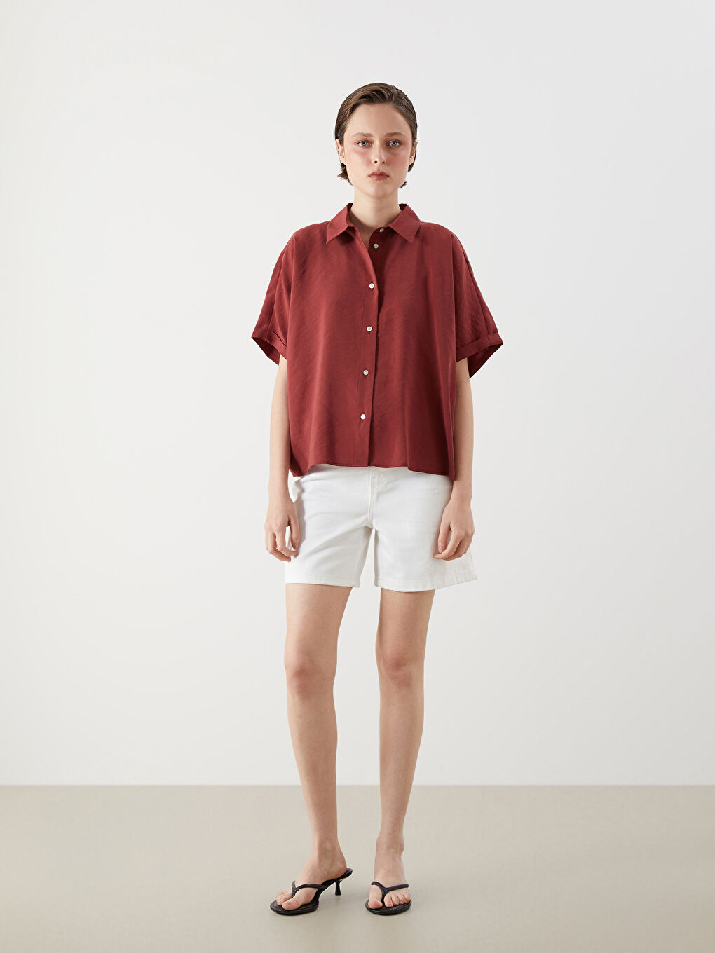 Mürdüm Oversize Modal Karışımlı Kadın Gömlek-1