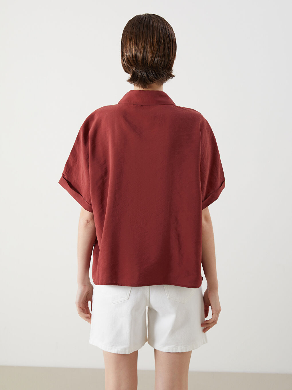 Mürdüm Oversize Modal Karışımlı Kadın Gömlek-3