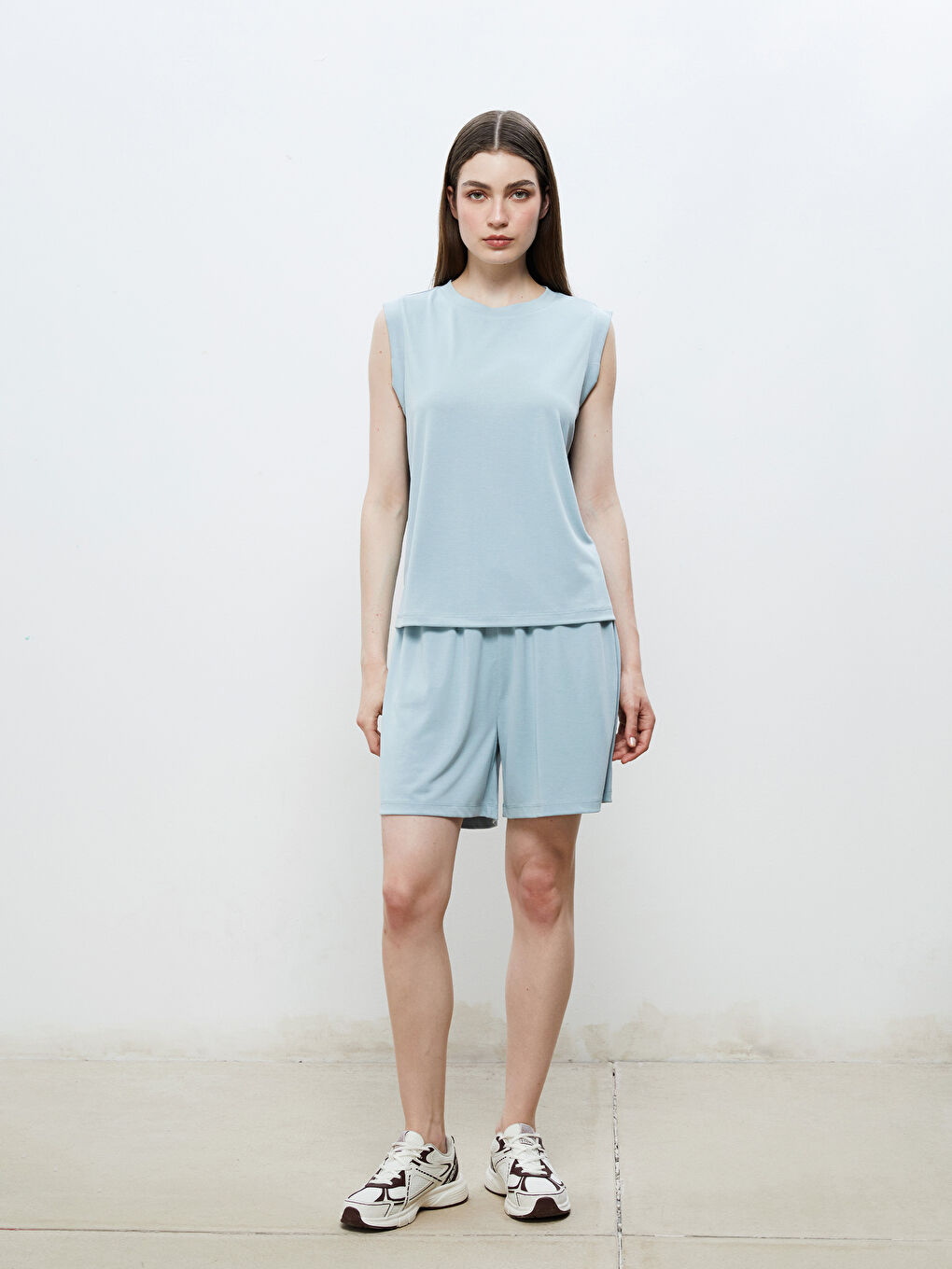 Mavi Bisiklet Yaka Modal Karışımlı Kadın Atlet-1