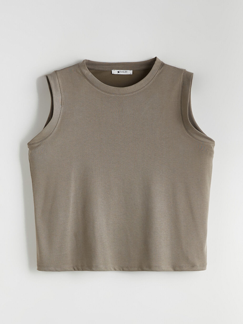 Haki Bisiklet Yaka Modal Karışımlı Kadın Atlet