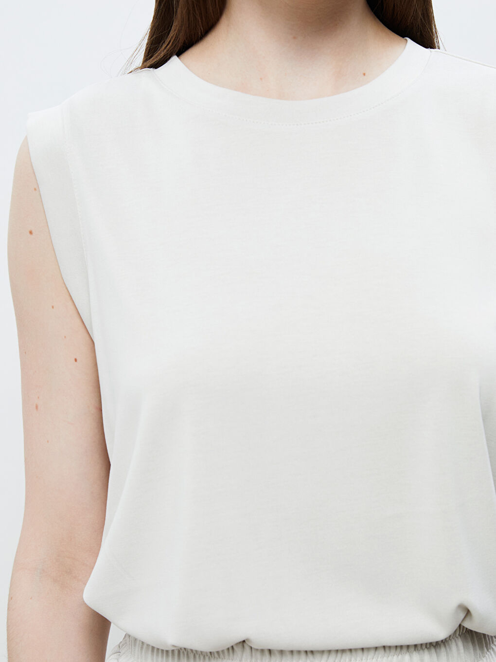 Bej Bisiklet Yaka Modal Karışımlı Kadın Atlet-2