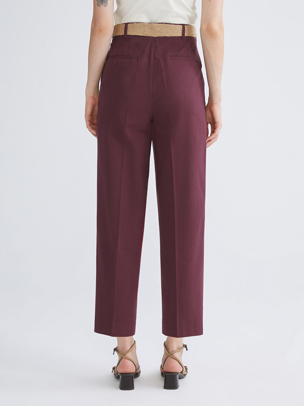 Mürdüm Beli Kemerli Havuç Kesim Kadın Pileli Pantolon-2