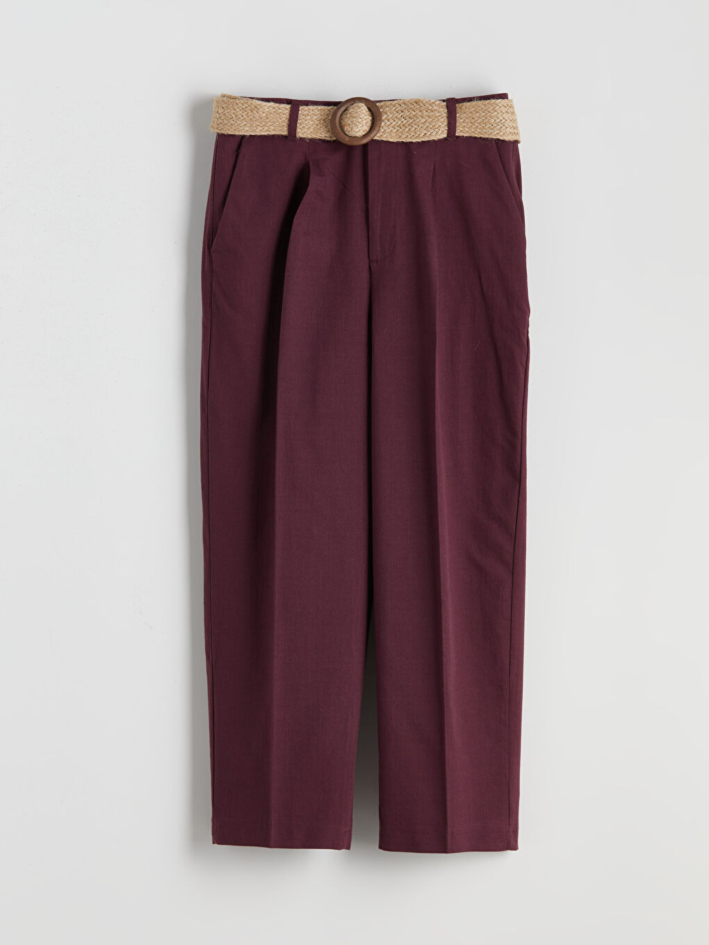 Mürdüm Beli Kemerli Havuç Kesim Kadın Pileli Pantolon-3