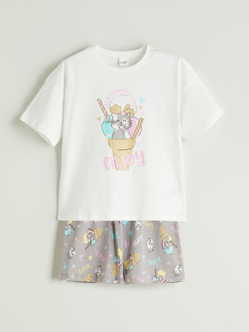 Crew Neck Girls' Shortie Pyjama Set -S5RE59Z4-FDU
