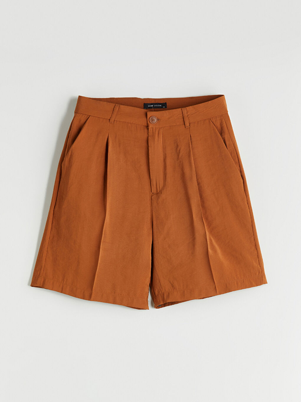 Kahverengi Loose Fit Modal Karışımlı Kadın Pileli Şort-4