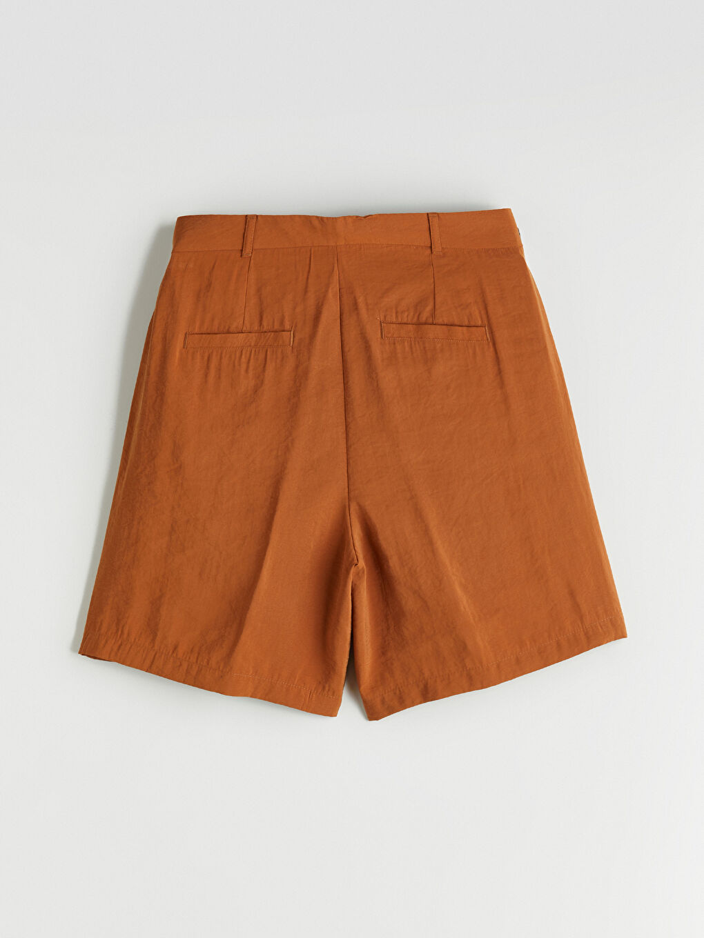 Kahverengi Loose Fit Modal Karışımlı Kadın Pileli Şort-5