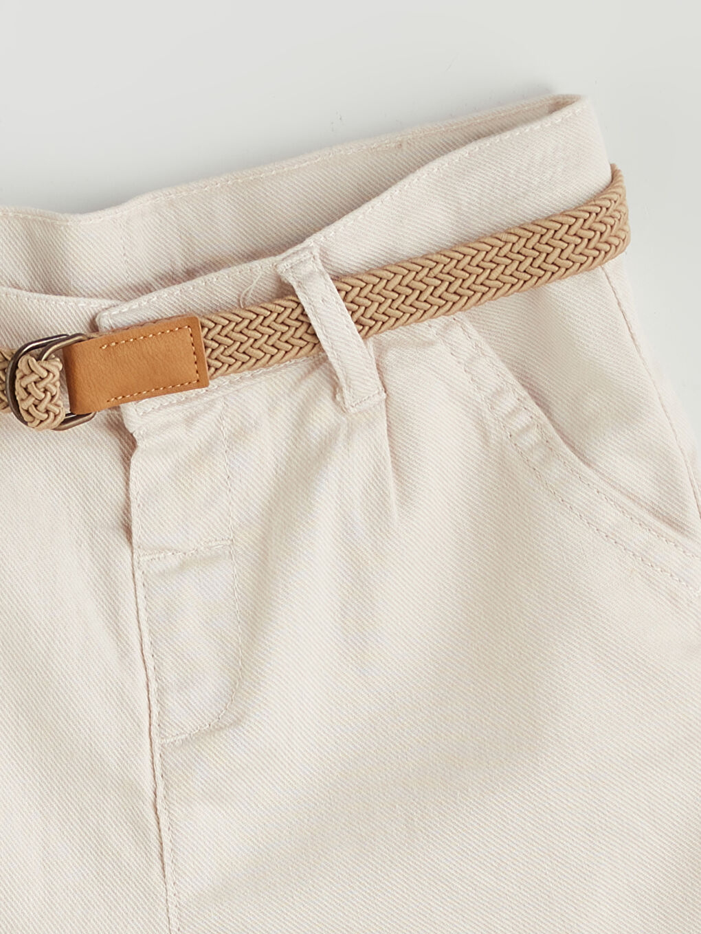 Bej Cepli Erkek Çocuk Kemerli Şort-1