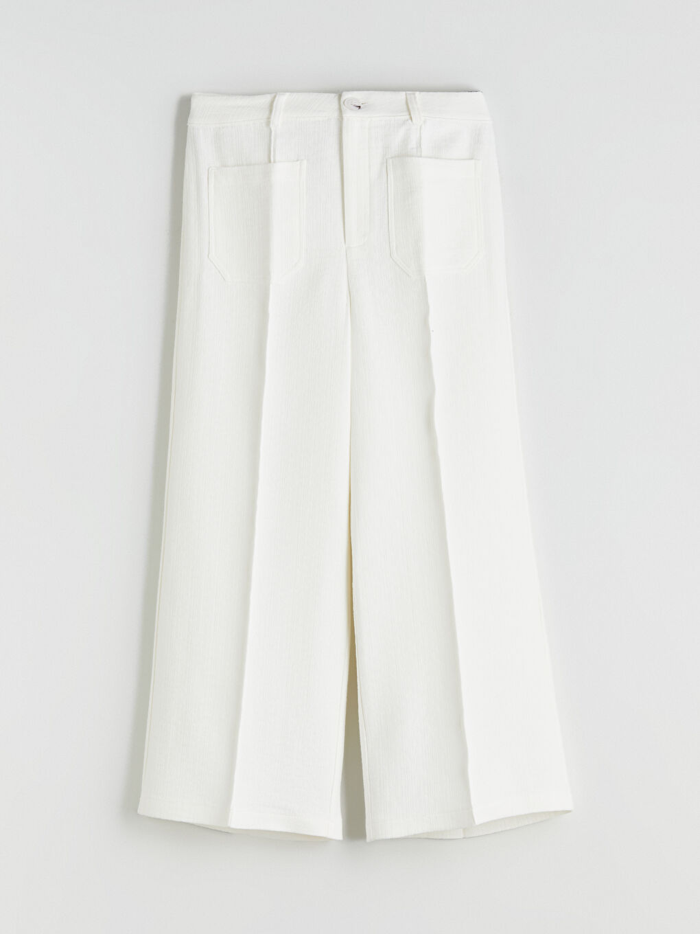 Ekru Dar Fit Geniş Paça Kadın Pantolon-8