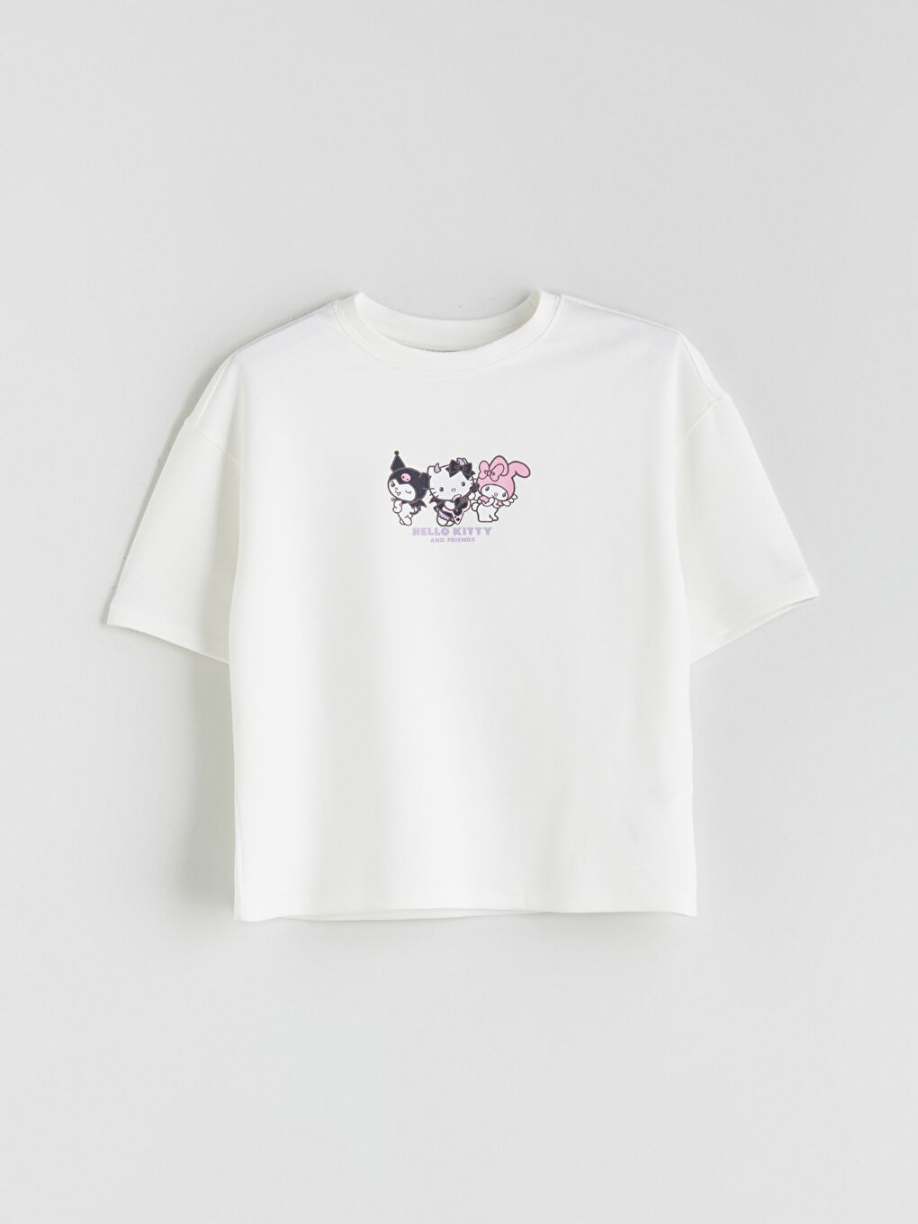 Ekru Bisiklet Yaka Hello Kitty Baskılı Kız Çocuk Tişört ve Pantolon-1