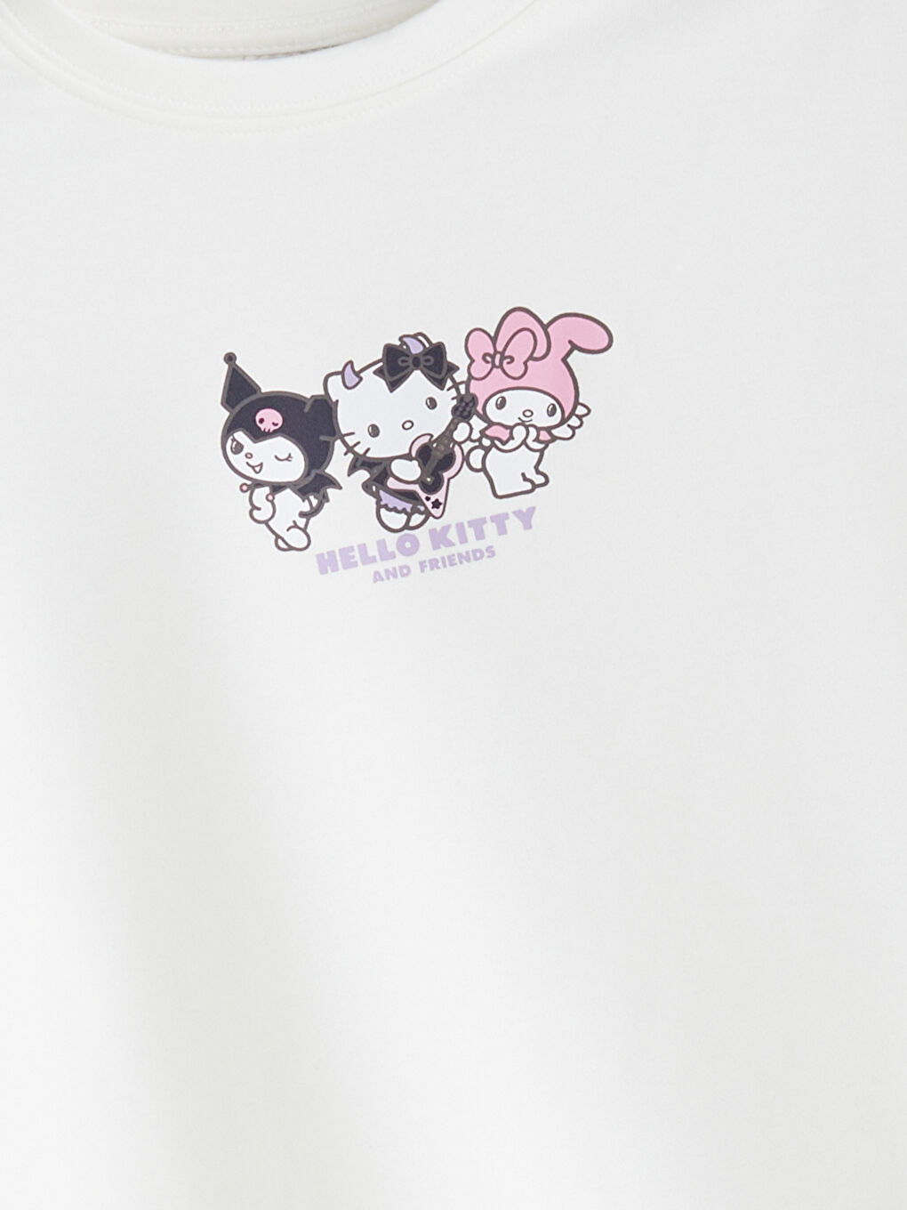 Ekru Bisiklet Yaka Hello Kitty Baskılı Kız Çocuk Tişört ve Pantolon-2