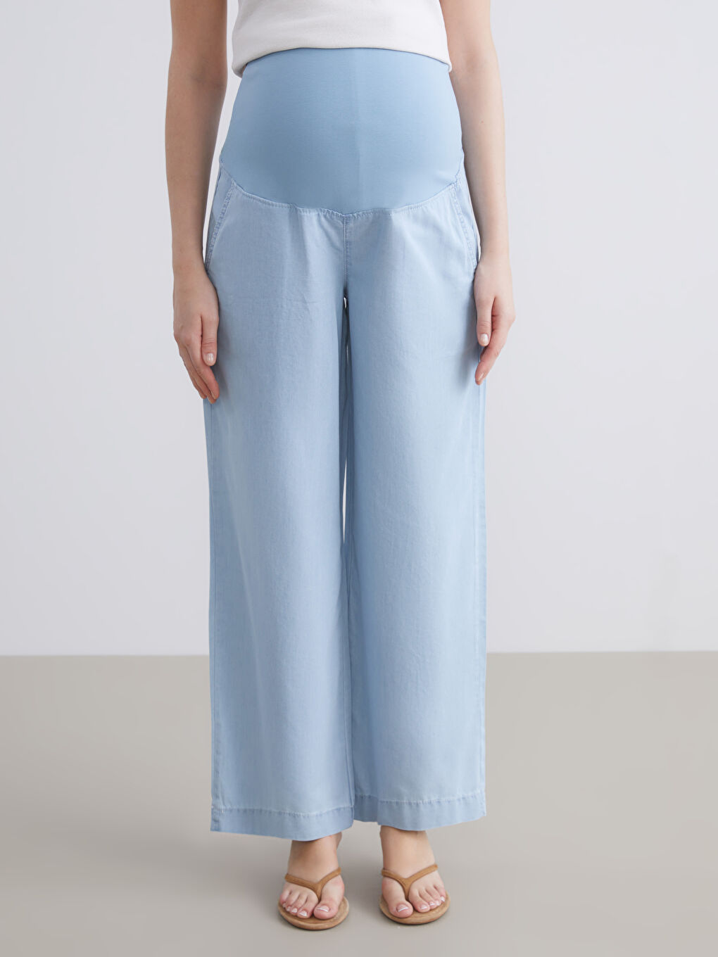 Ішке арналған панельді кең балақ жүктілік джинсы-1